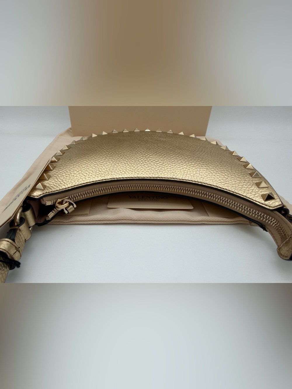 NEW VALENTINO GARAVANI LEATHER ROCKSTUD MINI HOBO GOLD BAG PURSE AUTHENTIC! - Picture 11 of 14